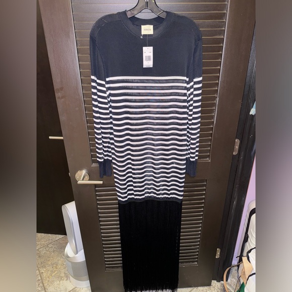 Khaite Torino Ivory & Black Striped Fringe Dress S - Picture 2 of 5